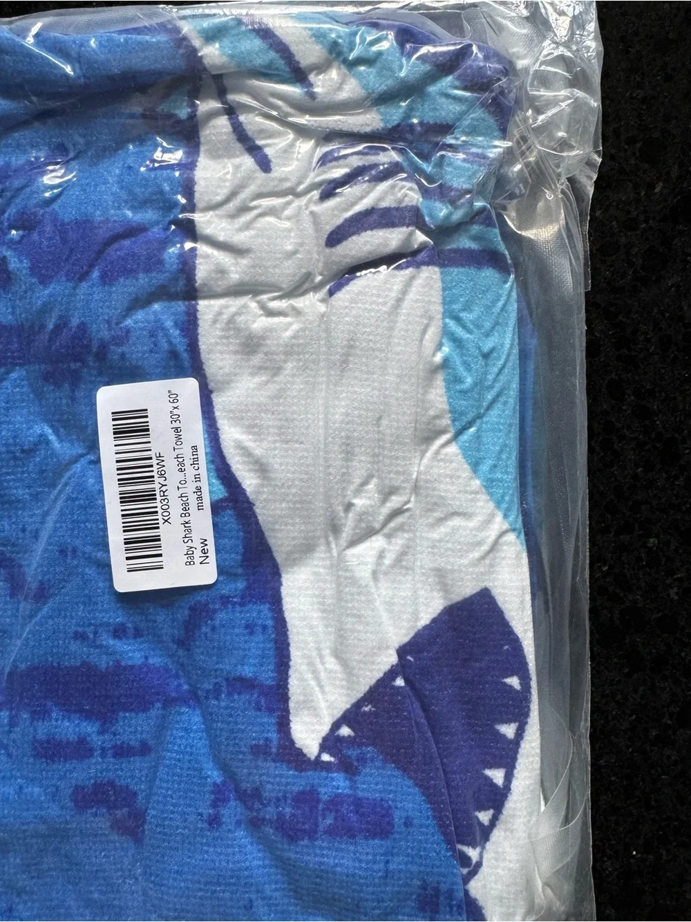 NEW in ORIGINAL package Blue Shark Print Microfiber Towel